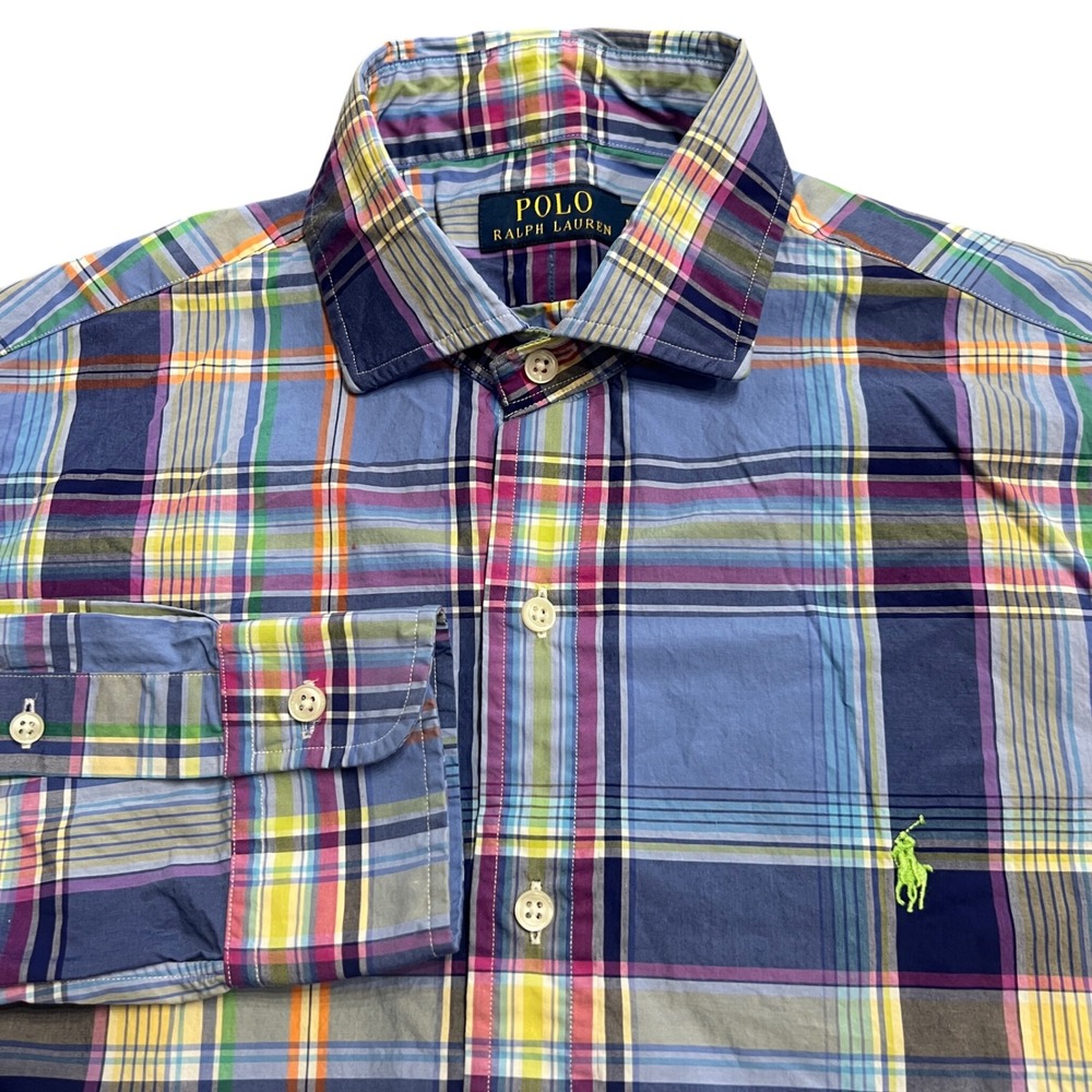 Polo Ralph Lauren‎ Mens Plaid Button Down Shirt Long Sleeve Green Pony Logo M
